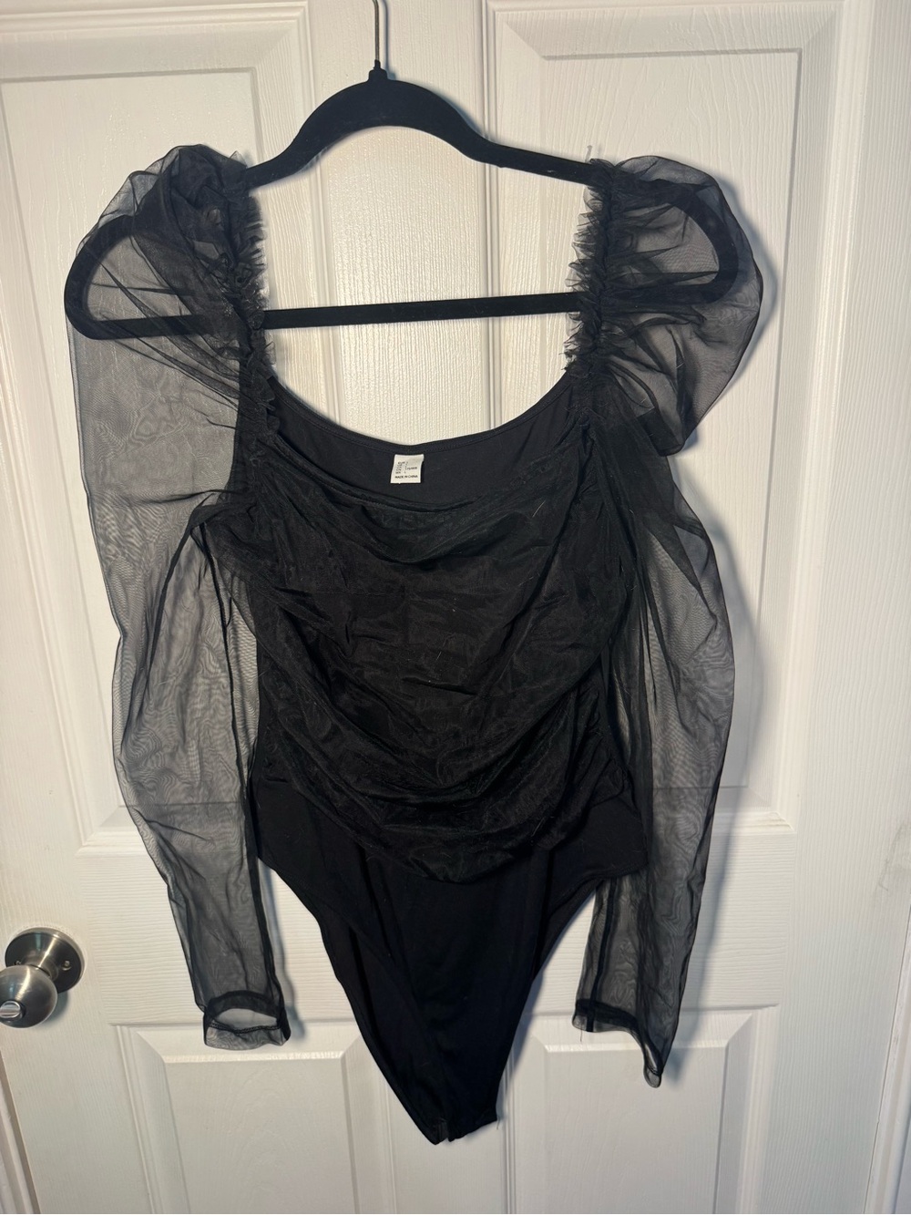 Amazon Black Sheer Puff-Sleeve Bodysuit